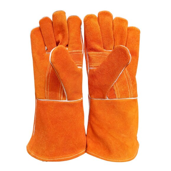 PAKNADA Leather Welding Gloves 14inch Orange Heat, Flame Resistant Safety Gloves - Picture 3 of 6